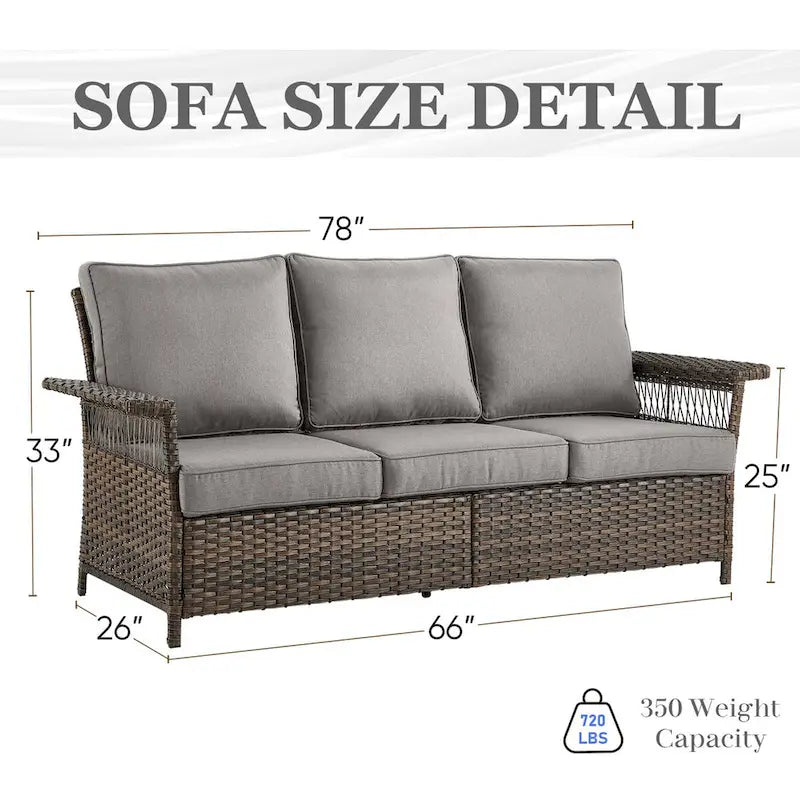 Sofa Patio Conversation Sets with Swivel Chair - Brown