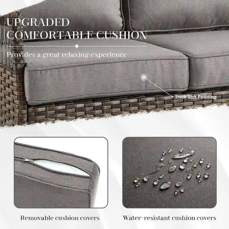 Sofa Patio Conversation Sets with Swivel Chair - Brown