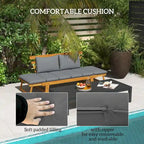 Outsunny Wooden Garden Bench for Outdoor with Cushions, Adjustable Armrests Front Porch Bench, Multifunctional Patio Loveseat