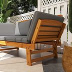 Outsunny Wooden Garden Bench for Outdoor with Cushions, Adjustable Armrests Front Porch Bench, Multifunctional Patio Loveseat
