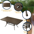 72 Cast Aluminum Rectangular Dining Table with Umbrella Hole