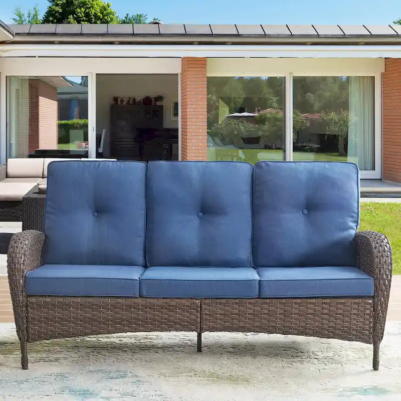 Outdoor Sofa with Swivel Chair Ottomans and Coffee Table - Brown