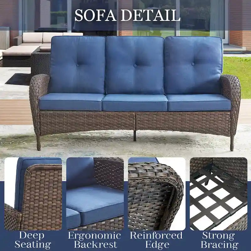 Outdoor Sofa with Swivel Chair Ottomans and Coffee Table - Brown