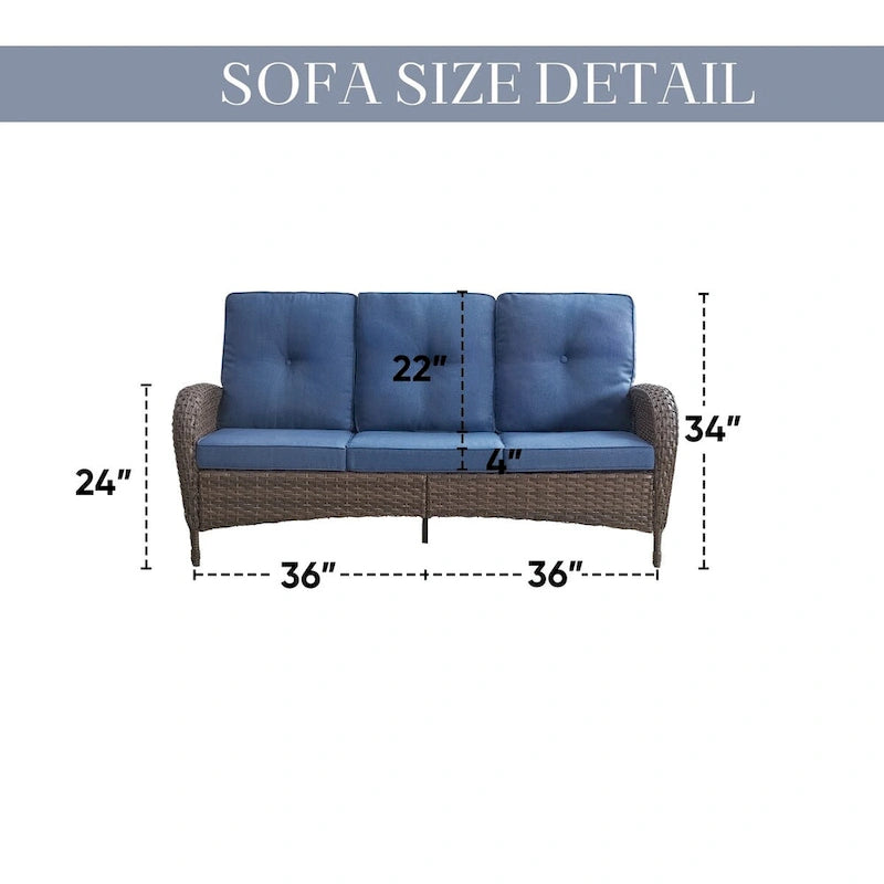 Outdoor Sofa with Swivel Chair Ottomans and Coffee Table - Brown