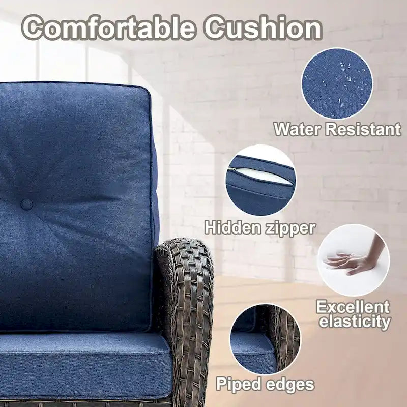 Outdoor Sofa with Swivel Chair Ottomans and Coffee Table - Brown