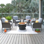 HOOOWOOO 5-piece Patio Wicker Chair Set with Wood Burning Fire Pit