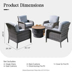 HOOOWOOO 5-piece Patio Wicker Chair Set with Wood Burning Fire Pit