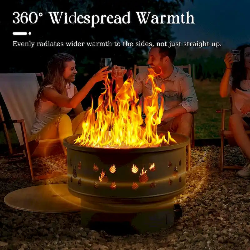 HOOOWOOO 5-piece Patio Wicker Chair Set with Wood Burning Fire Pit