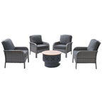 HOOOWOOO 5-piece Patio Wicker Chair Set with Wood Burning Fire Pit