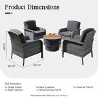 HOOOWOOO 5-piece Patio Wicker Chair Set with Wood Burning Fire Pit