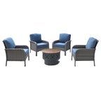 HOOOWOOO 5-piece Patio Wicker Chair Set with Wood Burning Fire Pit