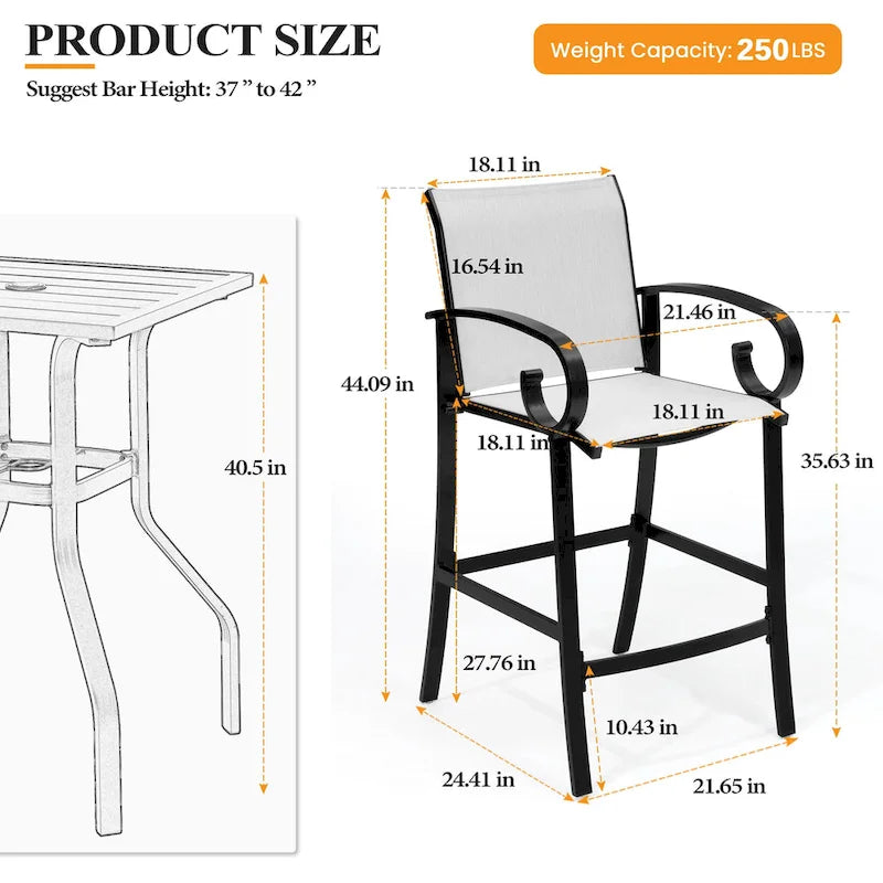Outdoor Bar Stools Patio Barstools All-Weather Bar Chairs Aluminum Sunbrella Sling