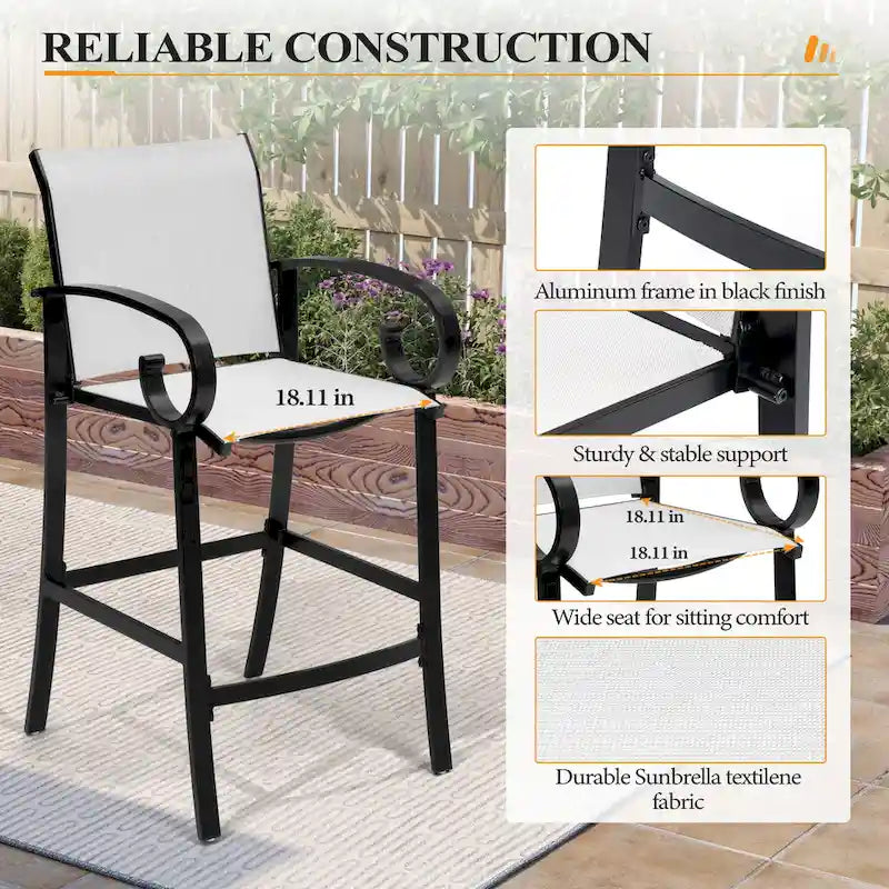 Outdoor Bar Stools Patio Barstools All-Weather Bar Chairs Aluminum Sunbrella Sling