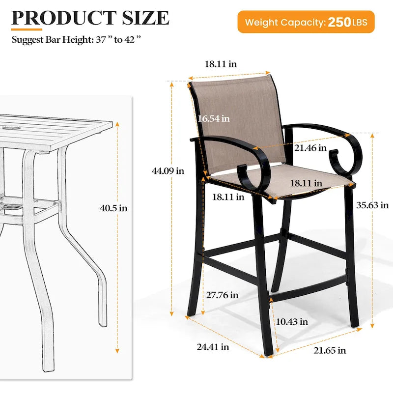 Outdoor Bar Stools Patio Barstools All-Weather Bar Chairs Aluminum Sunbrella Sling