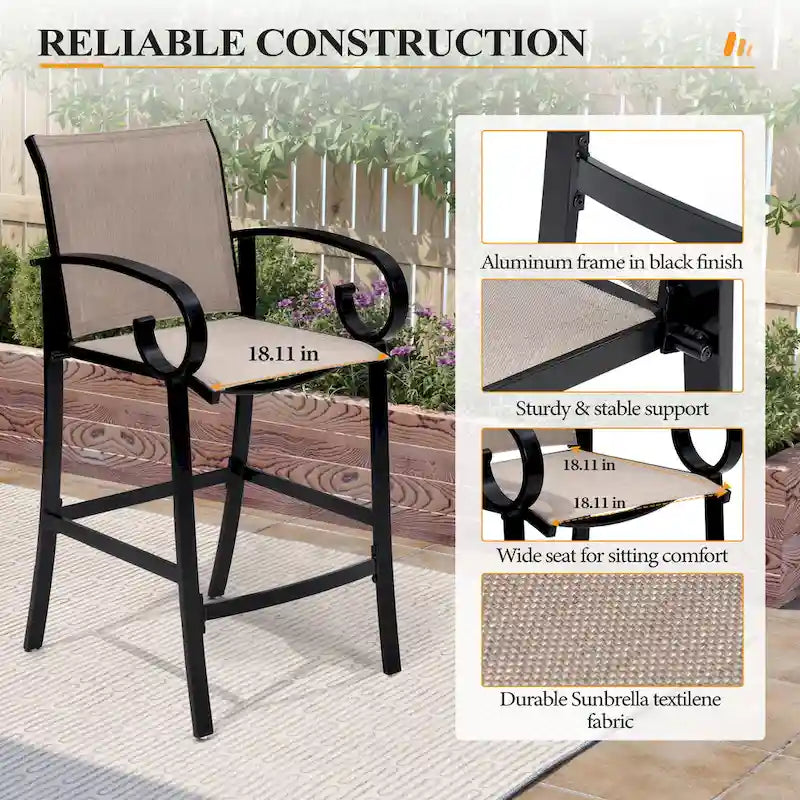 Outdoor Bar Stools Patio Barstools All-Weather Bar Chairs Aluminum Sunbrella Sling