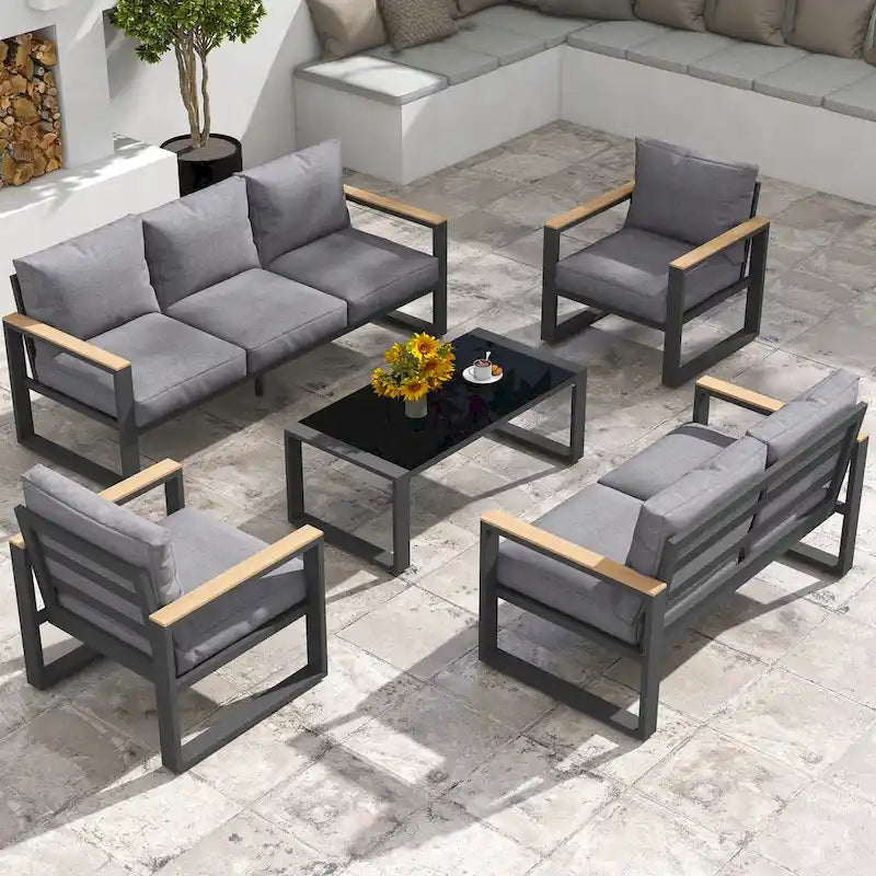 Aluminum Patio Furniture Set 5 Piece Outdoor Conversation Set with Coffee Table