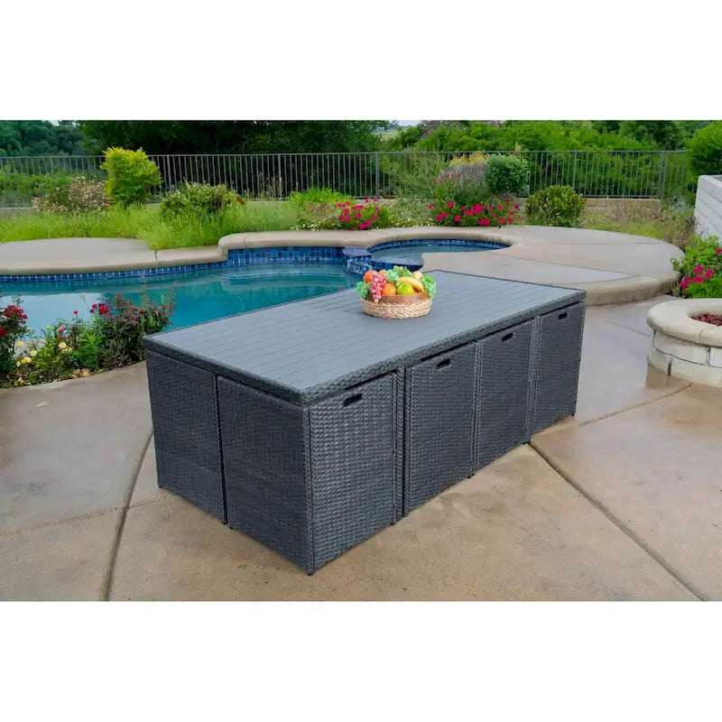 Dalia 9 Piece Dining Set Outdoor Patio Furniture Wicker Rattan Resin