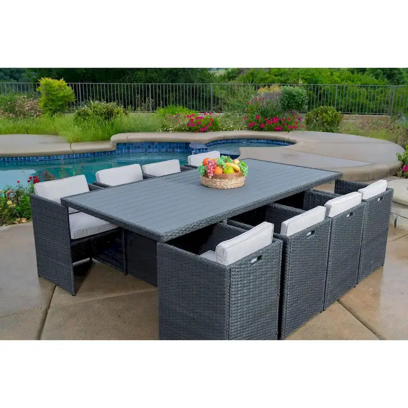 Dalia 9 Piece Dining Set Outdoor Patio Furniture Wicker Rattan Resin