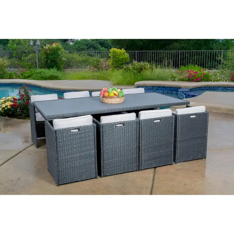 Dalia 9 Piece Dining Set Outdoor Patio Furniture Wicker Rattan Resin