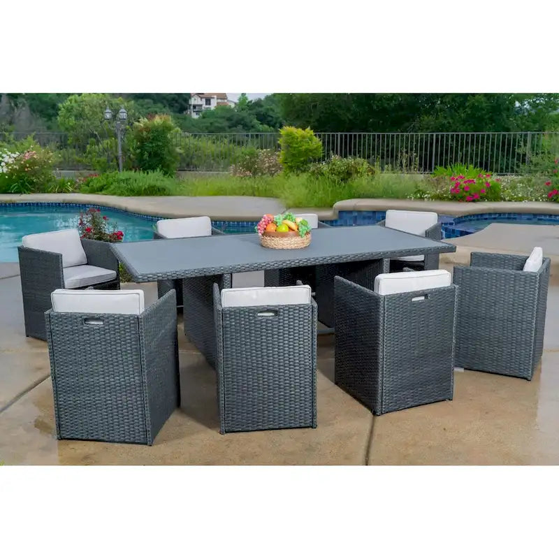Dalia 9 Piece Dining Set Outdoor Patio Furniture Wicker Rattan Resin