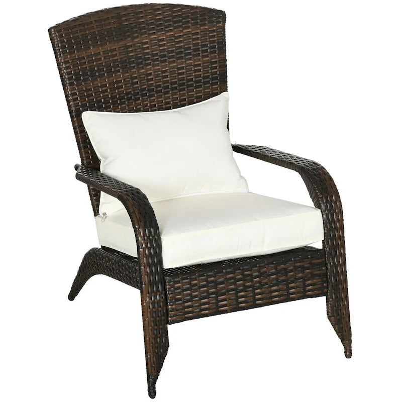 Patio Wicker Adirondack Chair with Soft Cushions, Tall Curved Backrest & Comfortable Armrests