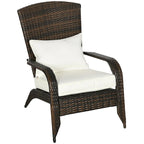 Patio Wicker Adirondack Chair with Soft Cushions, Tall Curved Backrest & Comfortable Armrests