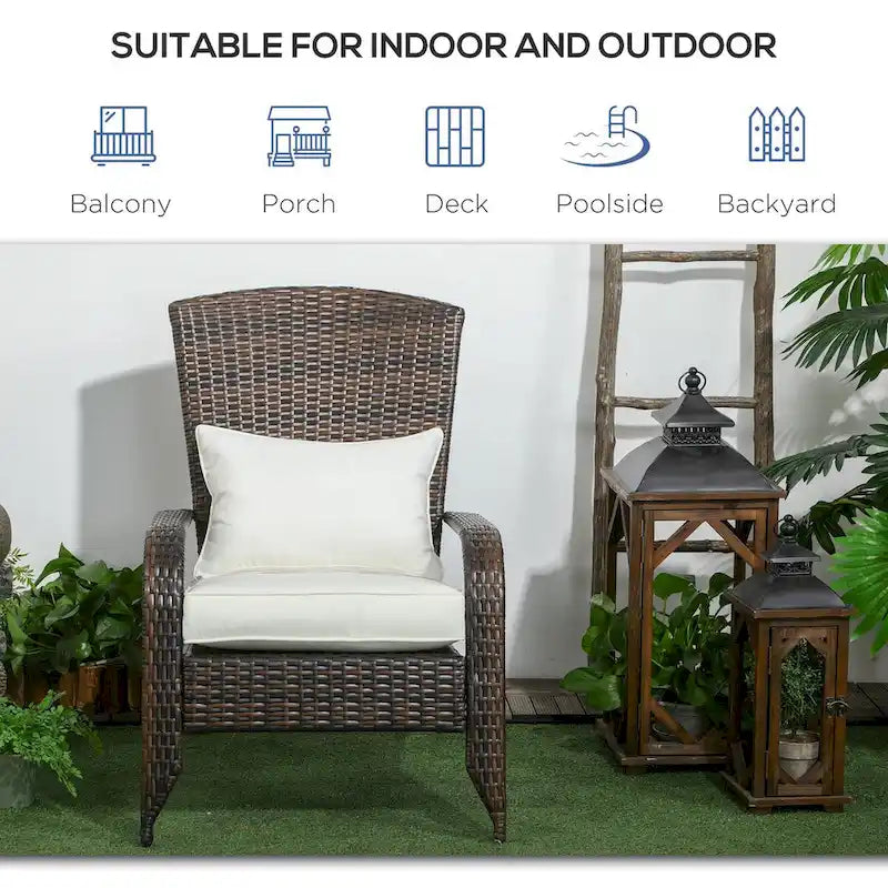 Patio Wicker Adirondack Chair with Soft Cushions, Tall Curved Backrest & Comfortable Armrests