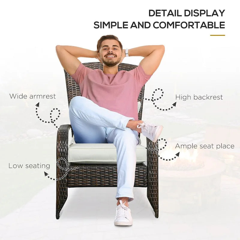 Patio Wicker Adirondack Chair with Soft Cushions, Tall Curved Backrest & Comfortable Armrests