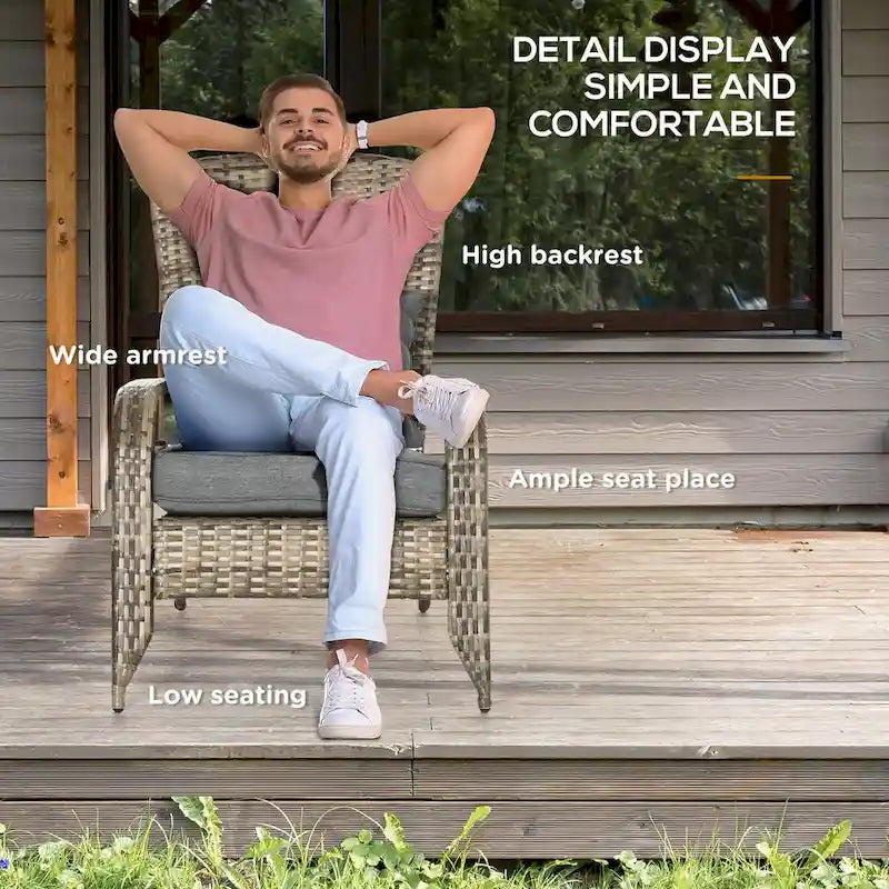 Patio Wicker Adirondack Chair with Soft Cushions, Tall Curved Backrest & Comfortable Armrests