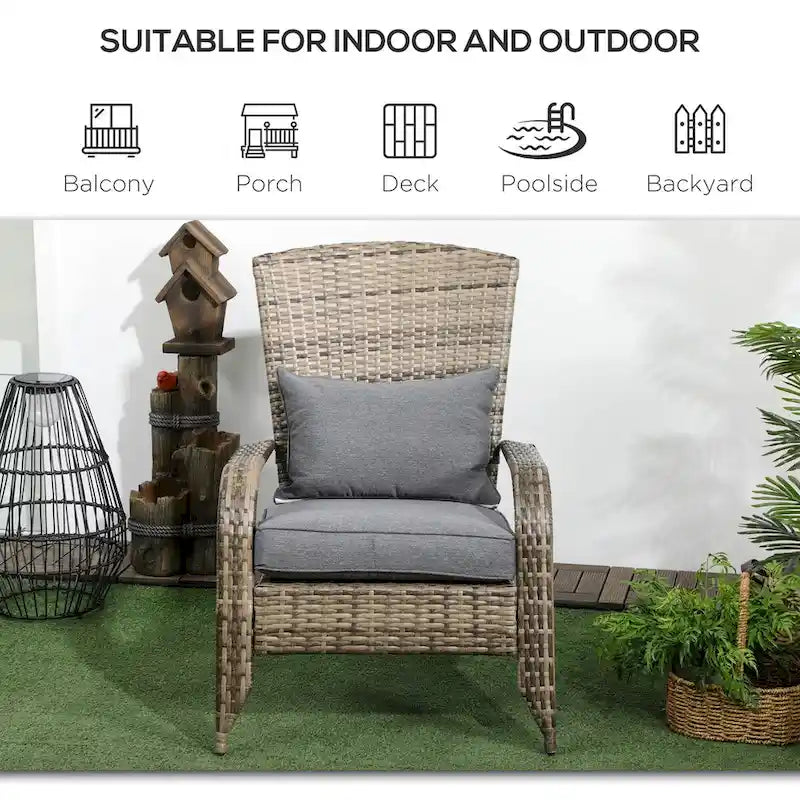 Patio Wicker Adirondack Chair with Soft Cushions, Tall Curved Backrest & Comfortable Armrests