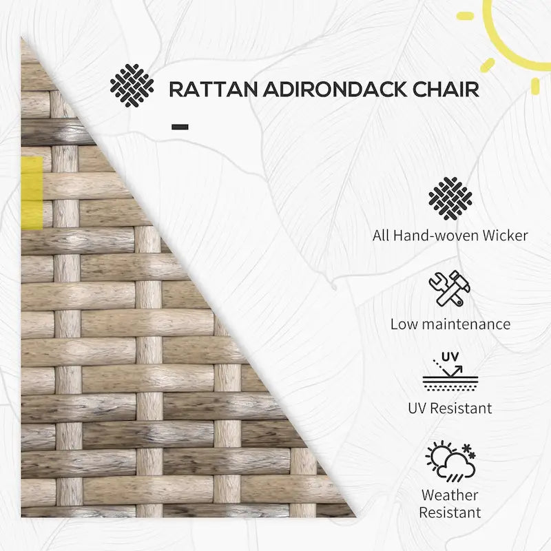 Patio Wicker Adirondack Chair with Soft Cushions, Tall Curved Backrest & Comfortable Armrests