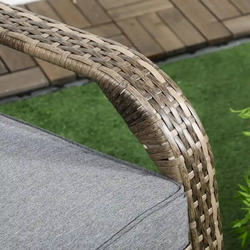 Patio Wicker Adirondack Chair with Soft Cushions, Tall Curved Backrest & Comfortable Armrests