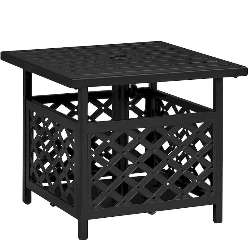 Yaheetech Outdoor Square Umbrella Table Stand, Side Table with Umbrella Hole, Black