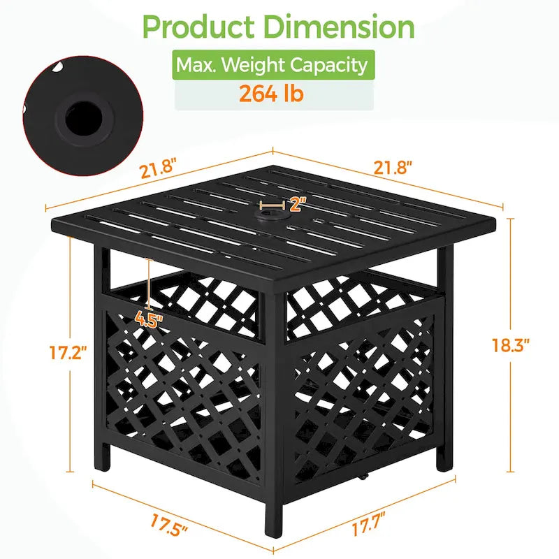 Yaheetech Outdoor Square Umbrella Table Stand, Side Table with Umbrella Hole, Black
