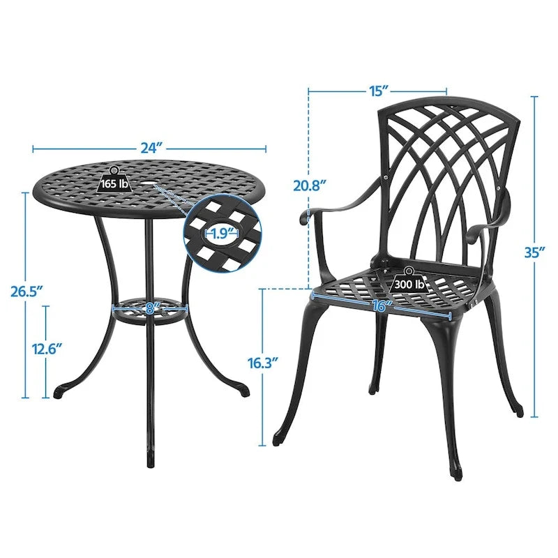 Yaheetech 3-Piece Patio Bistro Set, Cast Aluminum Bistro Table and 2 Chairs Set
