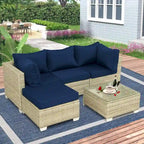 5-Piece Wicker Outdoor Sectional Set with Cushions and Coffee Table