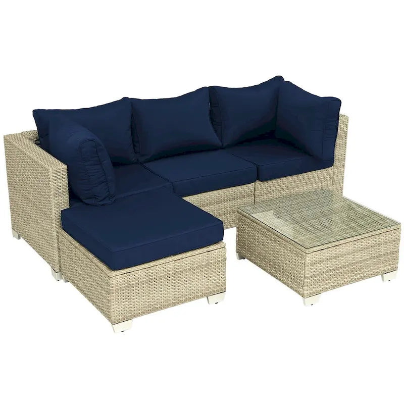 5-Piece Wicker Outdoor Sectional Set with Cushions and Coffee Table
