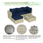5-Piece Wicker Outdoor Sectional Set with Cushions and Coffee Table