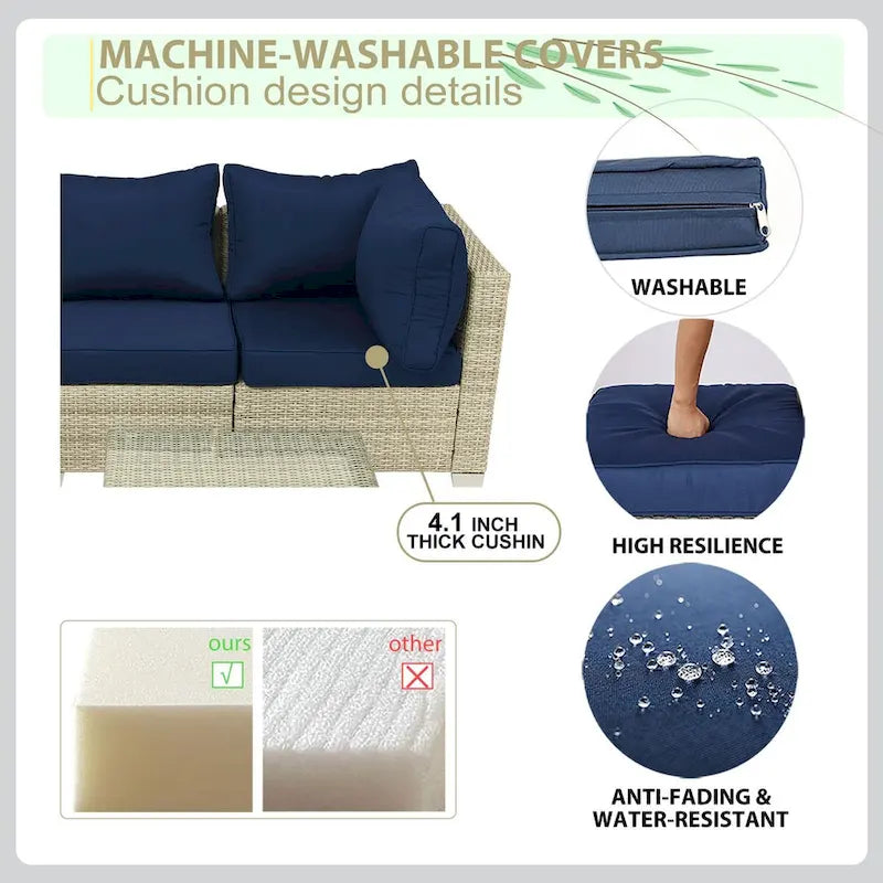 5-Piece Wicker Outdoor Sectional Set with Cushions and Coffee Table