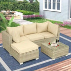 5-Piece Wicker Outdoor Sectional Set with Cushions and Coffee Table