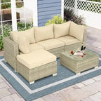 5-Piece Wicker Outdoor Sectional Set with Cushions and Coffee Table