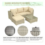 5-Piece Wicker Outdoor Sectional Set with Cushions and Coffee Table