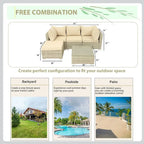 5-Piece Wicker Outdoor Sectional Set with Cushions and Coffee Table