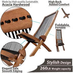 Folding Roping Solid Wood Outdoor Chair, Modern Low Profile Lounge Chair for Patio, Backyard, Deck, Porch, Poolside Garden, Lawn