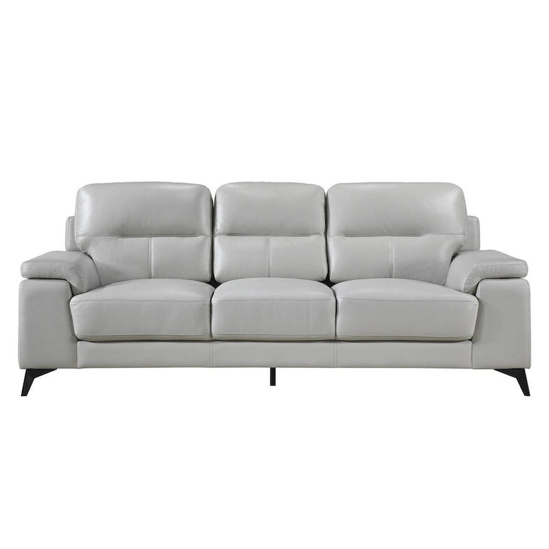 Mica 89 Inch Sofa, Light Gray Top Grain and Faux Leather, Black Metal Legs