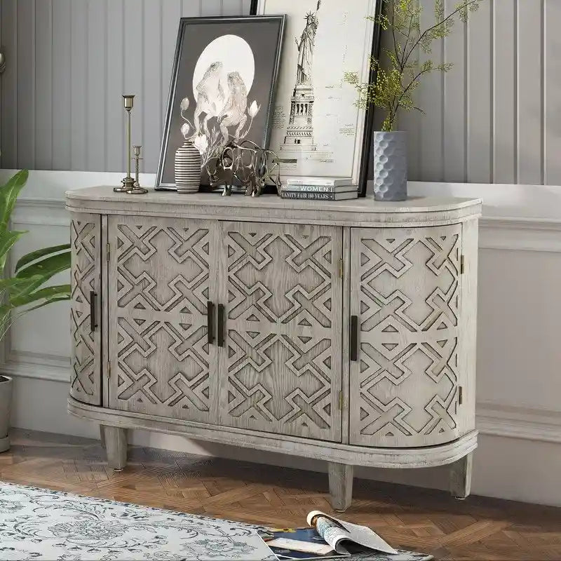Wood Accent Storage Cabinet Sideboard with 4 Doors