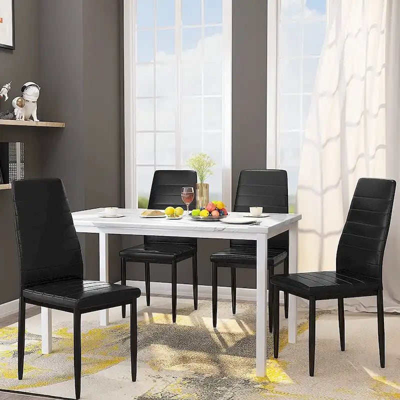 Modern 5-Piece Kitchen Dining Set, Counter Height Dinette Set with Marble Look Top and 4 Upholstered PU Leather Chairs