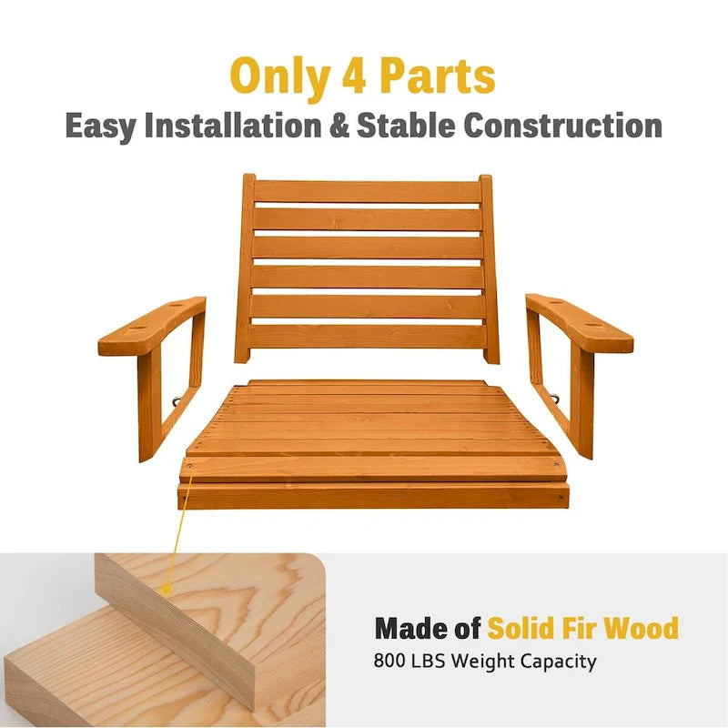 Wooden Porch Swing, Bench Swing with Hanging Chains and 7mm Springs, Heavy Duty 800 LBS, for Outdoor Patio Garden Yard
