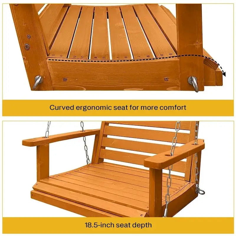 Wooden Porch Swing, Bench Swing with Hanging Chains and 7mm Springs, Heavy Duty 800 LBS, for Outdoor Patio Garden Yard