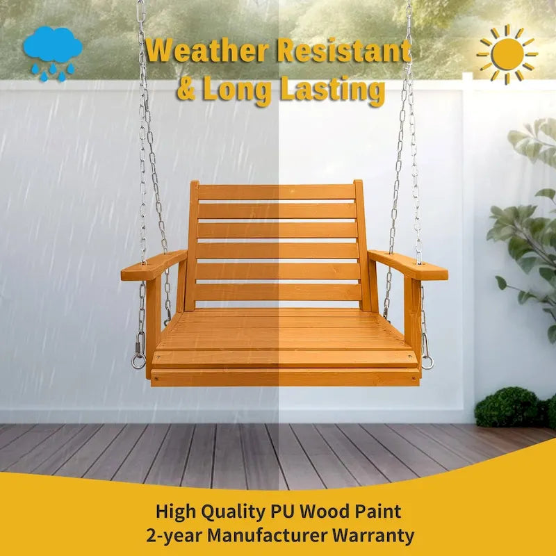 Wooden Porch Swing, Bench Swing with Hanging Chains and 7mm Springs, Heavy Duty 800 LBS, for Outdoor Patio Garden Yard
